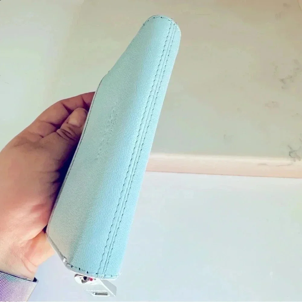 Margot New York Dana Pale Blue Leather Small Zip Around Wallet